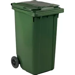 Mini Container 240 Liter - Grün - Grüne Kunststoff Mülltonne auf Rollen mit 240 Litern Fassungsvermögen, ideal für effektive Abfallentsorgung im Garten oder Haushalt.