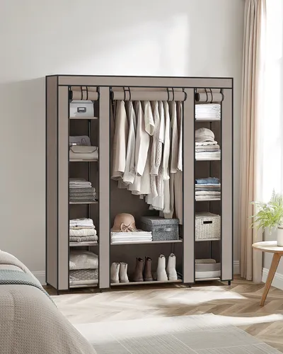 SONGMICS Kleiderschrank mit 12 Fächern - Stabiler Stoffschrank mit Kleiderstange und Ablagen, ideal für Schlafzimmer und Ankleidezimmer, bietet viel Stauraum und sorgt für Ordnung.
