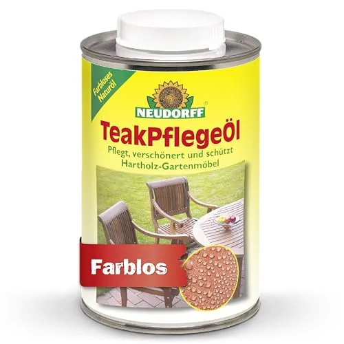 Neudorff TeakPflegeÖl – Pflegt, verschönert und schützt Hartholz-Gartenmöbel, Zäune und weitere Hölzer im Außen- und Innenbereich, farblos, 500 ml