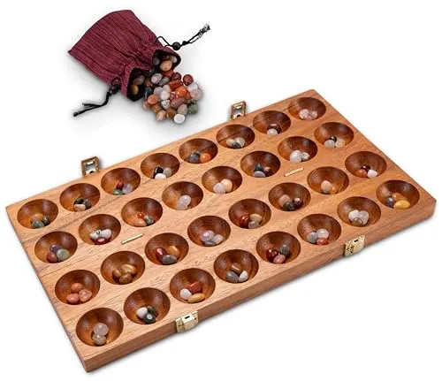 LOGOPLAY Hus Spiel mit Metallverschlüssen – für 2 Spieler - Gesellschaftsspiel aus massivem Samena-Holz mit 75 bunten Edelsteinen, ideal für strategische Duelle und nachhaltigen Spielspaß.