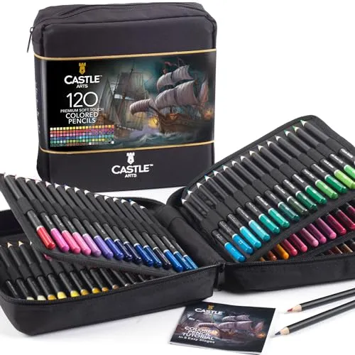 Castle Art Supplies 120 Buntstifte Set – Hochwertige Farbminen für Künstler - Buntstifte für Erwachsene mit 120 Stiften in robuster Tasche, ideal für präzises Arbeiten und kreative Projekte – perfekt für Künstler, die Qualität und Vielfalt schätzen.