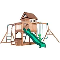Ambia Garden Spielturm aus Holz - Robuster Spielturm aus Zeder in Braun und Grün, ideal für den Outdoor-Bereich. Mit EN 71-Zertifizierung für sicheres Spielen und viel Spaß im Garten! Maße: 490x470x290 cm.