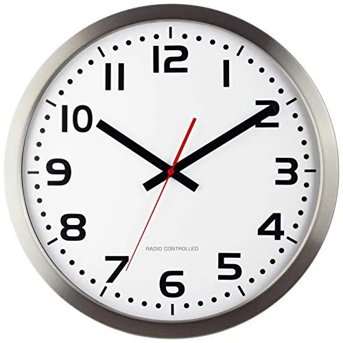 Eurotime Funkwanduhr 40 cm - Edelstahlgehäuse mit Echtglas - Wanduhren mit präzisem DCF-Funksignal für exakte Zeit. Ideal für Wohnbereich oder Büro, modernes Design mit gut ablesbarem Zifferblatt und roter Sekunde.