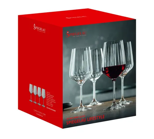 Spiegelau Gläserset Lifestyle, 4-teilig, 630 ml - Genießen Sie Ihre Rotweine stilvoll mit dem 4-teiligen Spiegelau Gläserset. Die Kristallgläser mit 630 ml Fassungsvermögen bieten eine perfekte Balance für kräftige Weinsorten und sorgen für ein elegantes Ambiente.