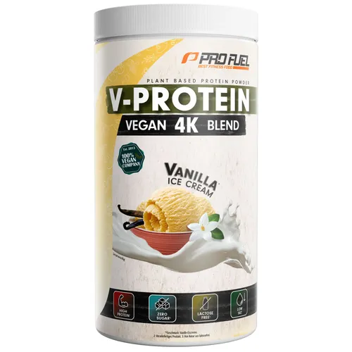 ProFuel V-Protein 4K Blend (750g) Vanilla Ice Cream - Leckeres Mahlzeitenersatz-Getränk mit Vanilleeis-Geschmack. Ideal für eine proteinreiche Ernährung. Praktische 750g Packung für unterwegs oder zuhause.
