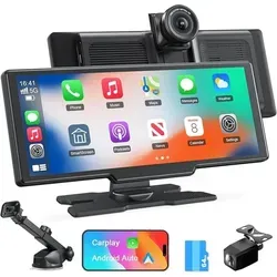 Avylet 9,26" Wireless CarPlay Display 4K+1080P Dashcam mit 64GB Karte unt GPS Dashcam (1600*1600 HD, WLAN (Wi-Fi), Bluetooth/BT/FM/Aux, IPS -Touchscreen, 64GB TF Karte, Voice Control, für Apple CarPlay & Android Auto, Split -Bildschirm Anzeige, WDR) schwarz