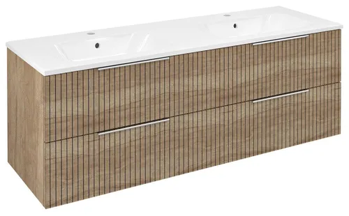 Sapho CIRASA STRIP Waschbeckenunterschrank mit Doppelwaschbecken 141x54x46cm - Eleganter Waschbeckenunterschrank in Eiche Alabama mit Soft Close Funktion. Ideal für modernes Badezimmerdesign. Maße: 141x54x46 cm.