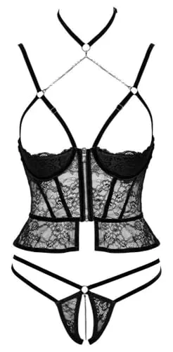 Hebe Set 80B/M Schwarz/Gold - Erotische Dessous-Sets mit verstellbaren BH-Trägern, eleganter Spitze und leicht gepolsterten Bügel-Cups für eine verführerische Silhouette.