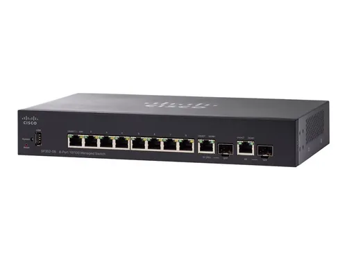 Cisco SF352-08-K9-EU Switch – 8-Port Managed Switch - Robuster 8-Port Switch für effiziente Netzwerklösungen, unterstützt SSH und RADIUS für sichere Verbindungen, ideal für Unternehmen.