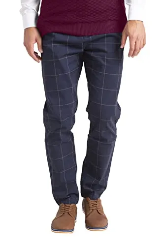 BlauerHafen Herren Formale Hose Karo-Muster Slim-fit Wrinkle-Resistant Flat-Front Retro Vintage Tailored Fit Smart Office Business Suit Chino Pant (Navy, 32W / 32L)