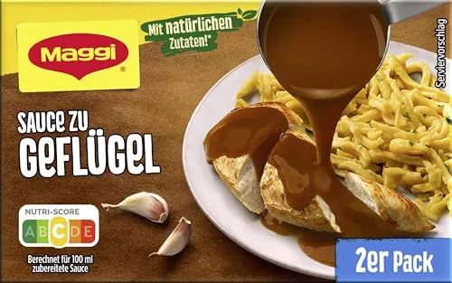 Maggi Sauce zu Geflügel (2er Pack) - Bratensaucen mit Basilikum und Knoblauch, perfekt für Hähnchen, Ente und Pute – die ideale Basis für kreative Saucenideen. 2 x 250ml für vielseitigen Genuss.
