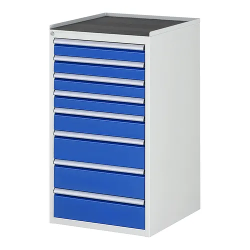 Rau Schubladenschrank mit Anti-Rutsch-Matte - Robuster Schubladenschrank mit 8 Schubladen, ideal für Werkstätten. Inklusive Anti-Rutsch-Matte und Zentralverschluss für maximale Sicherheit. Made in Germany mit 5 Jahren Qualitätsgarantie.