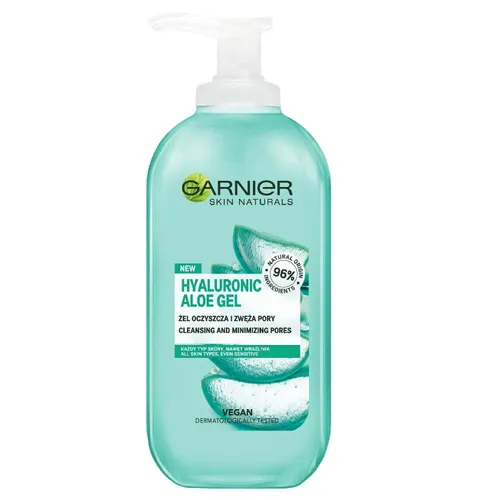Garnier Skin Naturals Hyaluronic Aloe Reinigungsgel 200 ml - Effektives Gesichtsreinigungsgel mit Hyaluronsäure und Aloe Vera, 200 ml. Sanfte Reinigung für ein frisches Hautgefühl, ideal für die tägliche Pflege und auch für empfindliche Haut geeignet.