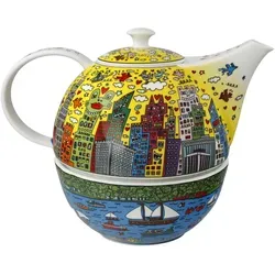 Goebel Teekanne Rizzi, mit Stövchen, Pop Art, James Rizzi - My New York City Sunset bunt
