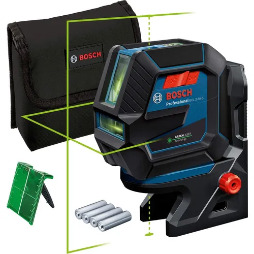 Bosch Kreuzlinienlaser GCL2-50G - selbstnivellierend, grüner Laser mit 2 Lotpunkten, präzise Nivellierung und hohe Sichtbarkeit