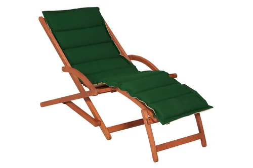 Merxx Gartenliege Copa Cabana mit Kissen aus Eukalyptusholz - Sonnenliegen für entspannte Stunden im Freien. Die schwingende Liegefläche und das Wendekissen in Grün/Beige bieten optimalen Komfort und Stil.