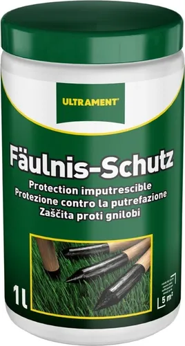 Ultrament Fäulnis-Schutz 1 Liter - Lacke, Versiegelungen & Beizen - Wasserabweisender Oberflächenschutz für erdberührte Hölzer, ideal gegen Fäulnis und schnell trocknend nach nur 12 Stunden.