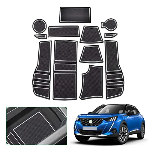 GAFAT Kompatibel mit Peugeot 2008 e-2008 Restyling 2025 2026-2020 Antirutschmatten, Mittelkonsole Gummimatten, Getränkehalter Matten, Aufbewahrungsbox, Türnaht rutschfeste Zubehör (Weiß)