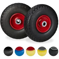 Relaxdays Sackkarrenrad 2er Set schwarz-rot - Luftbereifung mit pannensicheren Vollgummireifen, ideal für Hand- und Bollerwagen, bis 100 kg Tragkraft - witterungsbeständig und langlebig.