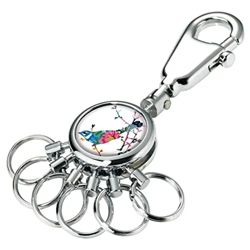 TROIKA BIRDIE Schlüsselhalter – Rund, Glänzend – Schlüsselanhänger mit Karabinerhaken - Schlüsselanhänger für Damen mit patentiertem Design, 6 auswechselbaren Ringen und einfacher Schlüsselorganisation – kein Chaos mehr am Schlüsselbund!