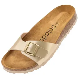 Palado Pantoletten Damen Malta Arizona – Edle Metallic-Oberfläche und weiches Veloursleder-Fußbett - Wanderschuhe mit hochwertigem Obermaterial und rutschfester EVA-Sohle für sicheren Halt. Perfekt für stilvolle Sommer-Outfits und optimalen Tragekomfort.
