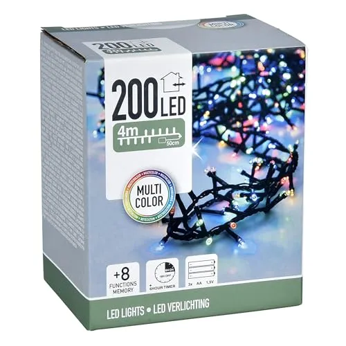 Bunte LED Lichterkette 4m mit 200 LEDs und Timer - Stimmungsvolle Lichterkette für Innen und Außen mit 200 bunten LEDs und 8 Leuchtfunktionen. Ideal für festliche Anlässe, inklusive Timer für automatisches Ein- und Ausschalten.