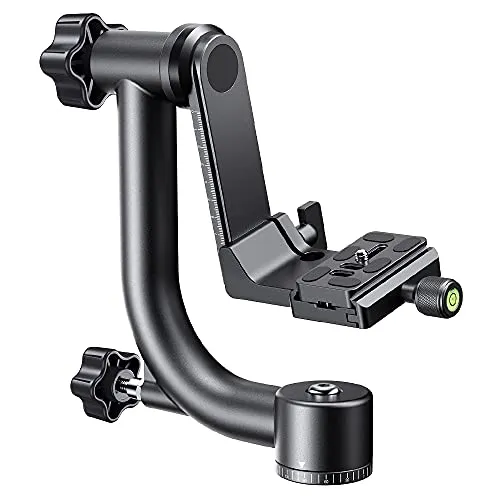 K&F CONCEPT Aluminium Gimbalkopf, Professional Heavy Duty Metall 360° Panorama Stativkopf mit 20 KG Tragkraft, Acra Swiss System,1/4'' Gewinde und Wasserwaage, ideal für Tier- und Sportfotografie