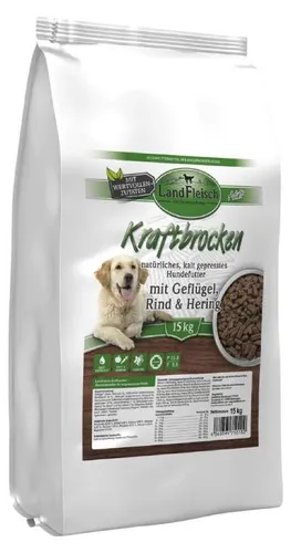Landfleisch Dog Natur kaltgepresst 15 kg - Hundefutter, getreidefrei und hochwertiges Alleinfuttermittel für ausgewachsene Hunde, sorgt für gesunde Ernährung und Wohlbefinden.