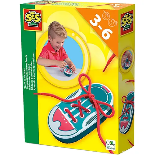 SES Motorikspiel "Ich lerne Schuhe binden" - ab 3 Jahren - Förderndes Motorikspiel mit Spielschuh und Schnürsenkel. Ideal für die Entwicklung von Hand-Augen-Koordination und Kreativität. Perfekt für Kinder ab 3 Jahren.