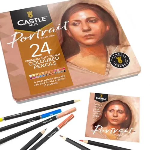 Castle Arts Themed 24 Buntstiftsets in Blechdose, perfekte Farben für 'Portraits'. Mit hochwertigem, glattem Farbkern, hervorragender Misch- und Überlagerungsleistung für großartige Ergebnisse
