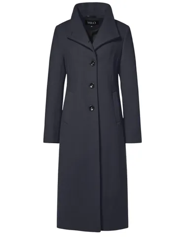 Milo Wintermantel Nada - navyblau, Damen Größe 46 - Eleganter Damen Wollmantel 'NADA' aus weichem Woll-Mix mit Kaschmir-Anteil. Die körpernahe Passform und der Stehkragen sorgen für ein modernes Tragegefühl. Ideal für stilvolle Auftritte in der kalten Jahreszeit.