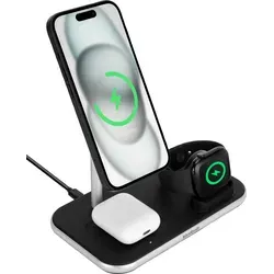 BlueBuilt 3-in-1 Kabelloses Ladegerät mit Qi2 15 W Schwarz - Praktisches kabelloses Ladegerät für iPhone, Galaxy S25, AirPods und Smartwatches. Magnetische Halterung für einfachen Zugriff auf Benachrichtigungen. Hält deinen Arbeitsplatz aufgeräumt – mit 5 Jahren Garantie!
