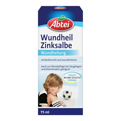 Abtei Wundheil Zinksalbe - Antibakterielle Wundheilsalbe für Babys und Erwachsene - 75 ml - Rezeptfreie Medikamente: Effektive Zinksalbe mit 2-facher Wundschutz-Formel fördert die Wundheilung und eignet sich auch für empfindliche Haut von Babys.