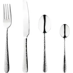 Olympia Tivoli 48-teiliges Besteckset aus Edelstahl - Hochwertiges Besteckset aus 18/10 Edelstahl mit eleganten, hochglanzpolierten Oberflächen und Hammerschlag-Effekt. Spülmaschinenfest für einfache Reinigung und lange Lebensdauer – ideal für stilvolle Tischdekoration.