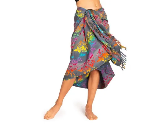 PANASIAM Sarong B810 Rainbow Flowers, L - Pareos & Strandkleider für Damen, hochwertiger Viskose-Sarong, blickdicht und farbecht, handgefertigt in Indonesien, ideal als Strandtuch oder Wickelkleid