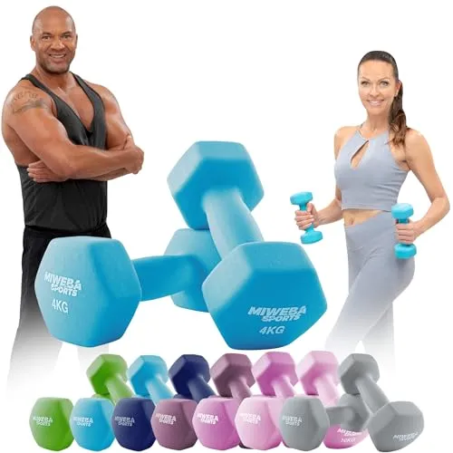 Miweba Sports Neopren Hantelset NKH100 | 𝐏𝐫𝐨𝐟𝐢 Hantel - Hexagon Hanteln Set - Kurzhanteln - Kurzhantel Set - Gymnastikhanteln - Hantel Set - Dumbbell - 0,5-10 Kg (2X 4.0 kg, Türkis)