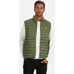 U.S. Polo Assn. Herren Weste P025 Olive-Orange - Klassische Steppweste aus hochwertigem, strapazierfähigem Nylon. Ideal für wechselhaftes Wetter, mit zwei Druckknopftaschen und praktischem Stehkragen für optimalen Tragekomfort. Erhältlich in verschiedenen Größen von S bis XXL.