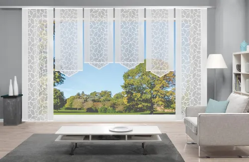 Schiebegardine HOME WOHNIDEEN "JENNA" 57x245 cm, weiß - Gardinen mit elegantem Blätterdesign aus pflegeleichtem Polyester, ideal für eine stilvolle Fensterdekoration und einfache Montage.