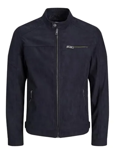JACK & JONES Herren JJEROCKY Jacket NOOS - Kunstlederjacke in Jet Black, XL - Funktionsjacken mit klassischen Biker-Details, aus hochwertigem Kunstleder, bietet 3 praktische Reißverschlusstaschen und einen stylischen Kragen für optimalen Tragekomfort.