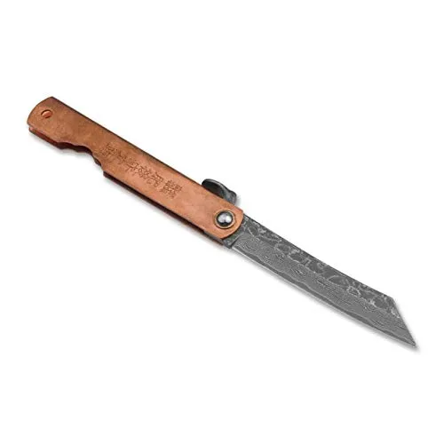 Higonokami Unisex Irogane Damascus Taschenmesser – Silber, 16,5 cm - Hochwertiges Taschenmesser mit einzigartigem Kupfergriff, der eine individuelle Patina entwickelt. Ideal für Outdoor-Aktivitäten und als elegantes Sammlerstück.