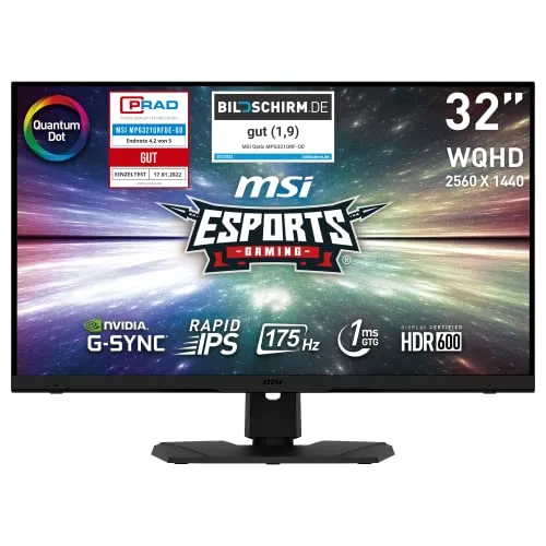 MSI Optix MPG321QRFDE-QD Gaming-LED-Monitor - 32" WQHD Gaming-Monitor mit 1 ms Reaktionszeit und 175 Hz, ideal für ein flüssiges Spielerlebnis und höhenverstellbar für maximalen Komfort.