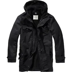 Brandit Forest Parka - Schwarz - S - Limitierter Herbst-Parka mit herausnehmbarem Teddyfell und praktischen Taschen. Ideal für kühle Tage, mit abnehmbarer Kapuze und Rippbündchen für optimalen Tragekomfort.