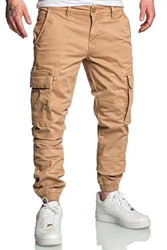 REPUBLIX Herren Jogger Cargo Chino Jeans Hose R7020 Beige W33 - Herren-Jeanshosen mit lässigem Cargo-Design, ideal für Freizeit und Komfort im Alltag.