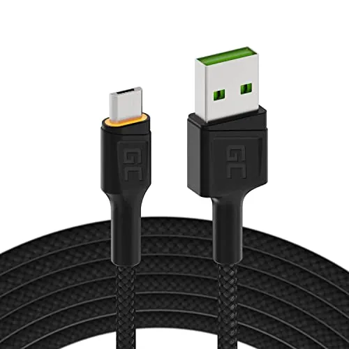 Green Cell Kabel USB-A - Micro USB 2m mit LED-Beleuchtung Ladekabel Schwarz Schnellladekabel High Speed Kompatibel mit Quick Charge 3.0 für Samsung, Xiaomi, Huawei, Kindle, Nexus, Android-Telefonen