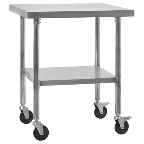 Mahlzeit Edelstahltisch 70 x 60 cm – Robuster Gastronomietisch mit Rollen - Vielseitiger Edelstahltisch für Küche und Gastronomie. Mit 4 Rollen für einfache Mobilität und einer Belastbarkeit von bis zu 200 kg. Ideal für Zubereitung und Ablage von Küchengeräten.