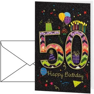 bsb 50. Geburtstagskarte Frau Mann - Glückwunschkarte zum runden Geburtstag, FSC-zertifiziert und mit liebevollem Party-Motiv