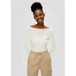 QS Langarmshirt aus Fabricmix für Damen - Stylisches langärmliges Shirt aus elastischem Fabricmix. Mit Slim Fit Schnitt und elegantem U-Boot-Ausschnitt, ideal für diverse Anlässe und Kombinationen. Perfekt für die Übergangszeit und vielseitig einsetzbar.