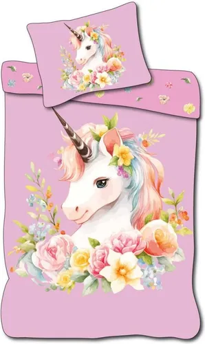 Einhorn Wreath Bettwäsche Set 140×200 cm - Bettwäsche-Set für Kinder mit traumhaftem Einhorn-Motiv, aus 100% Baumwolle für besten Schlafkomfort und pflegeleicht bei 40°C waschbar.