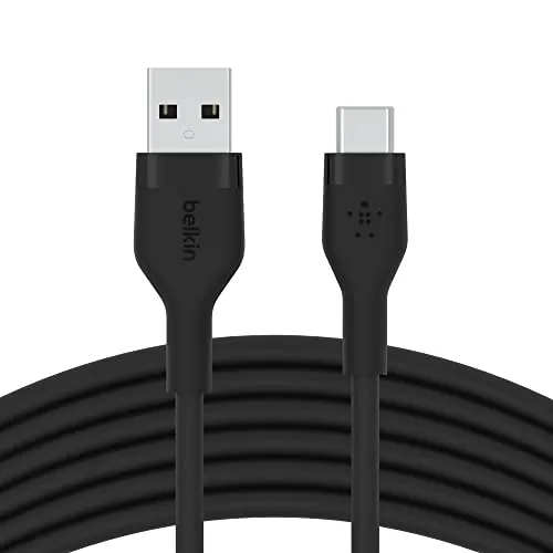Belkin BoostCharge Flex Silikon-USB-C-USB-C-Ladekabel 3 m - Extrem flexibles 3 m USB-C-Kabel in Schwarz, 25-mal robuster als Standardkabel. Ideal für sicheres Laden und Datenübertragung, inklusive Kabel-Clip für Ordnung. Perfekt für iPhone, Samsung Galaxy und Google Pixel.