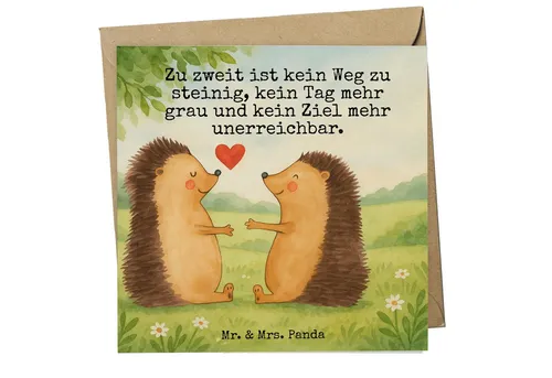 Mr. & Mrs. Panda Grußkarte Hochzeit Igel Design - Elegante Hochzeitskarte mit handgezeichnetem Igel-Motiv. Hochwertige Verarbeitung, blanko Innenseiten für persönliche Botschaften. Perfekt für Glückwünsche und kreative Ideen!